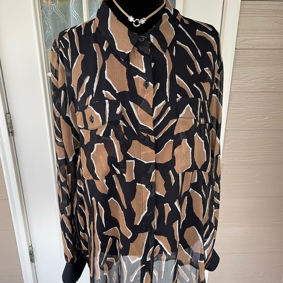 Dkny Tops - DKNY Black and Tan Abstract Pattern Shirt